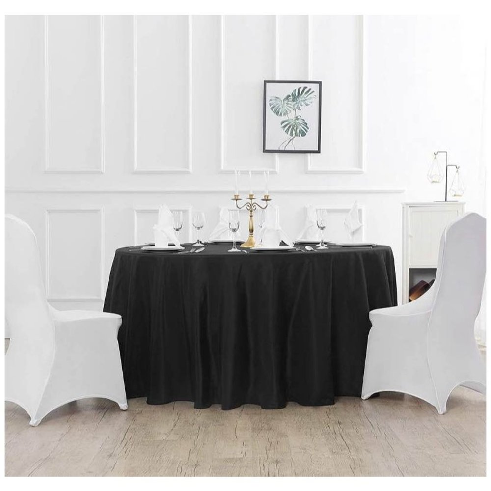 Three 120 Inch Black Round Tablecloth Washable Table Cloth Polyester Cover